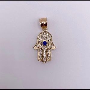 10K Solid Gold Hamsa Evil Eye Charm Pendant